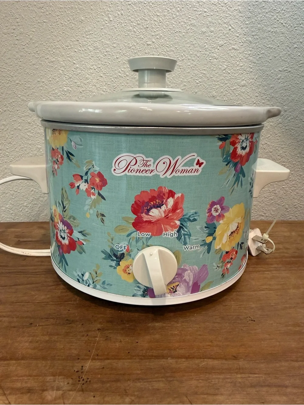 Pioneer Woman 4 Qt Slow Cooker Floral Aqua Crock Pot Glass Lid NWOT